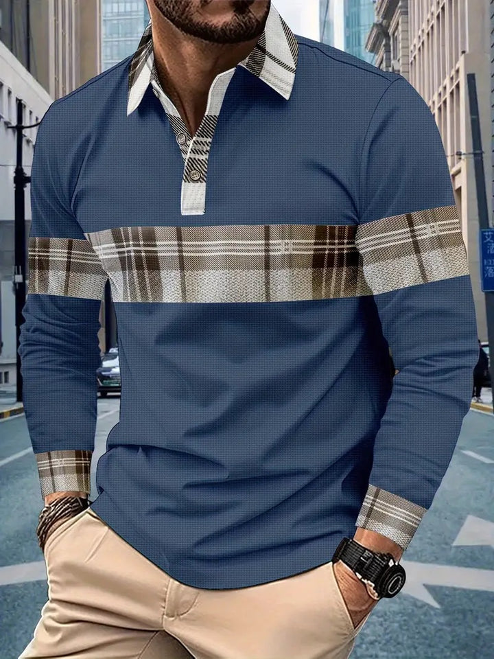 Men's long-sleeve shirt with modern check design and elegant details Lisslune