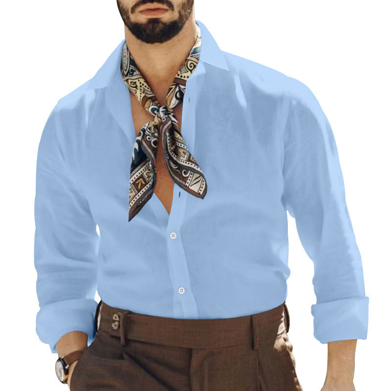 Men's elegant long-sleeve shirt with fashionable neck scarf Lisslune