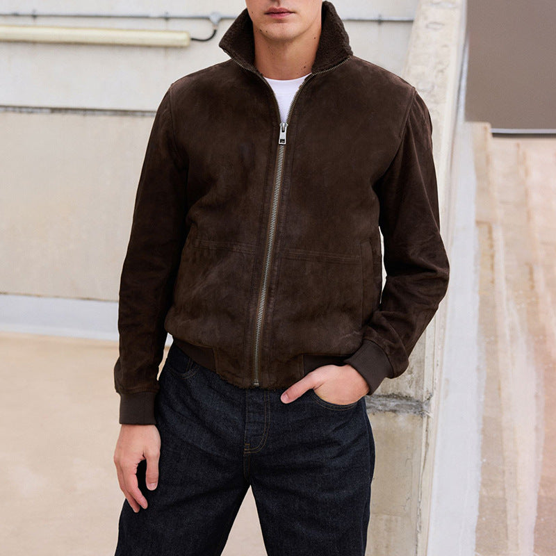 Men's stylish suede jacket with a high collar and practical pockets Lisslune