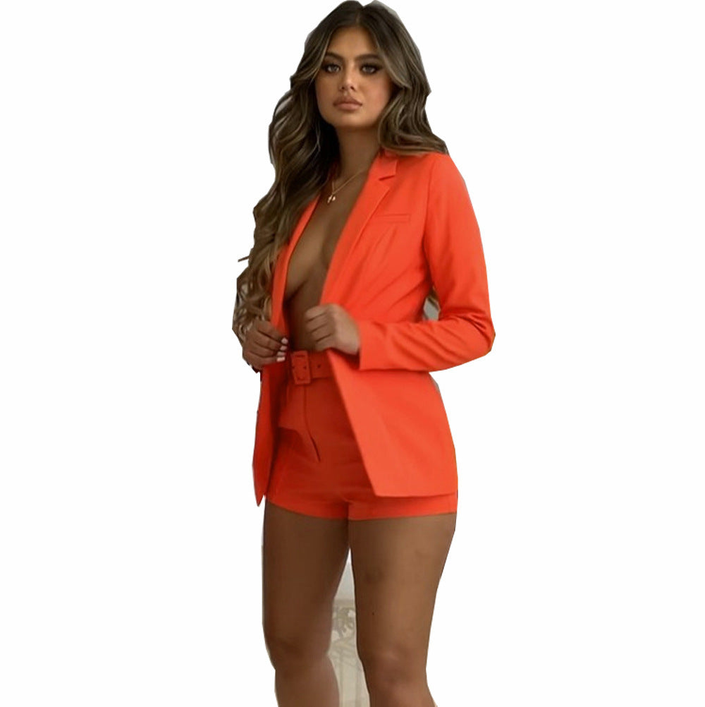 Ladies Fashion Blazer Set with Figure-Hugging Cut and High-Waisted Shorts Lisslune