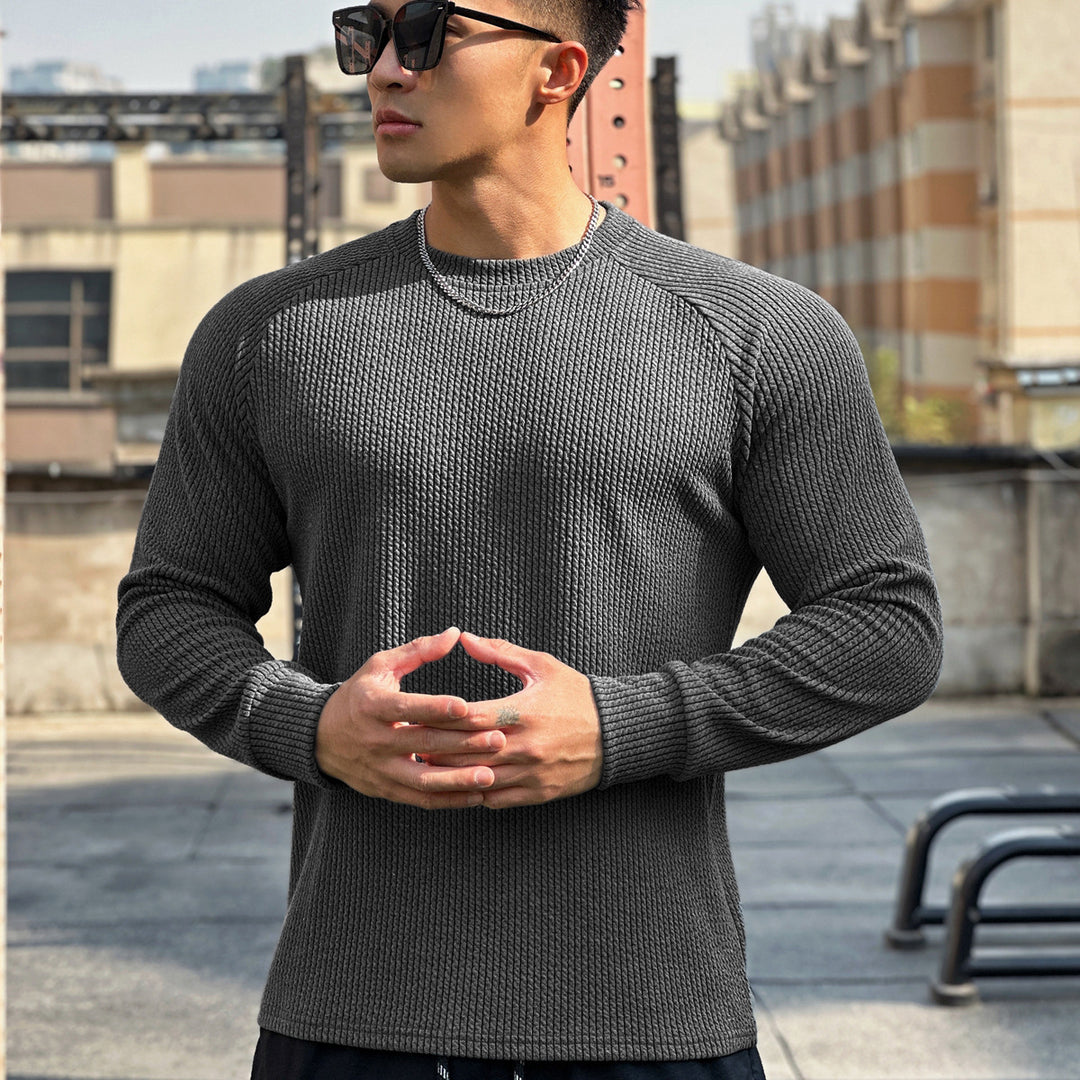 Men's Long Sleeve Workout Shirt with Textured Design and Breathable Fabric Lisslune