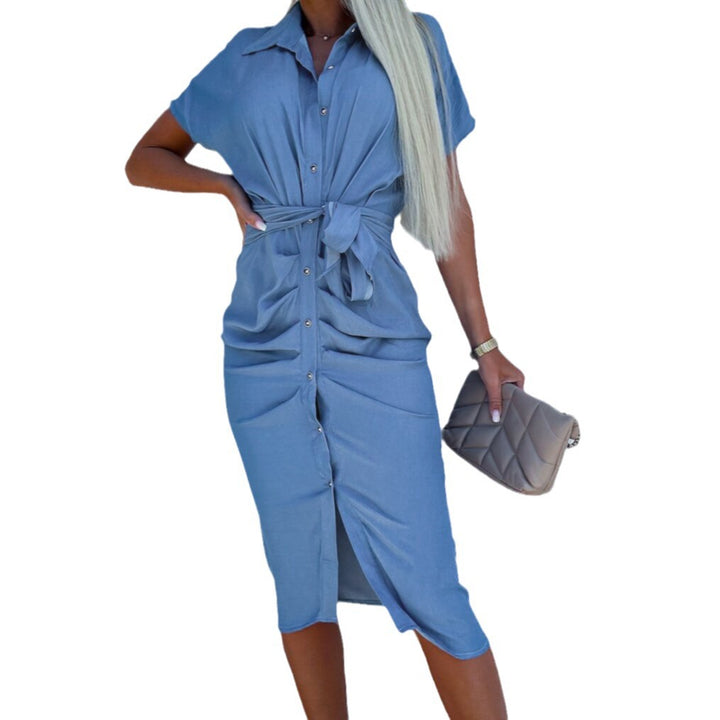 Women's shirt dress with waist belt and button placket Lisslune