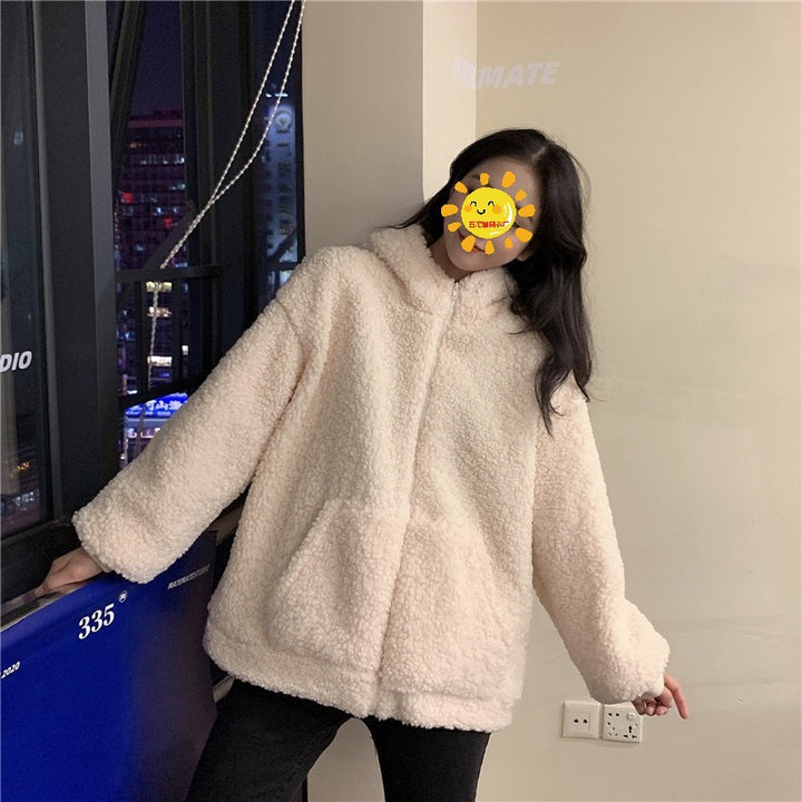 Women's cozy fleece jacket with ears and practical side pockets Lisslune