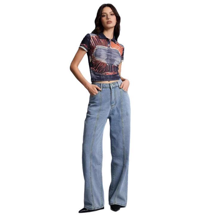 Women's high-waisted wide jeans with refined seam details Lisslune