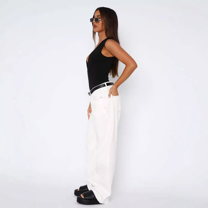 Women's casual wide jeans with high waistband and trendy cut Lisslune