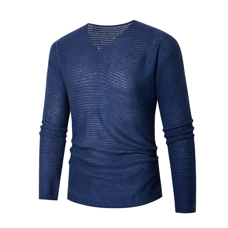 Men's casual knit pullover with V-neck and airy stitches Lisslune