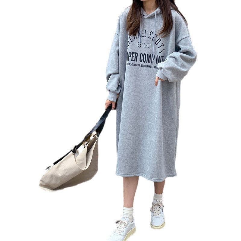 Women's hoodie dress with modern logo print and casual cut