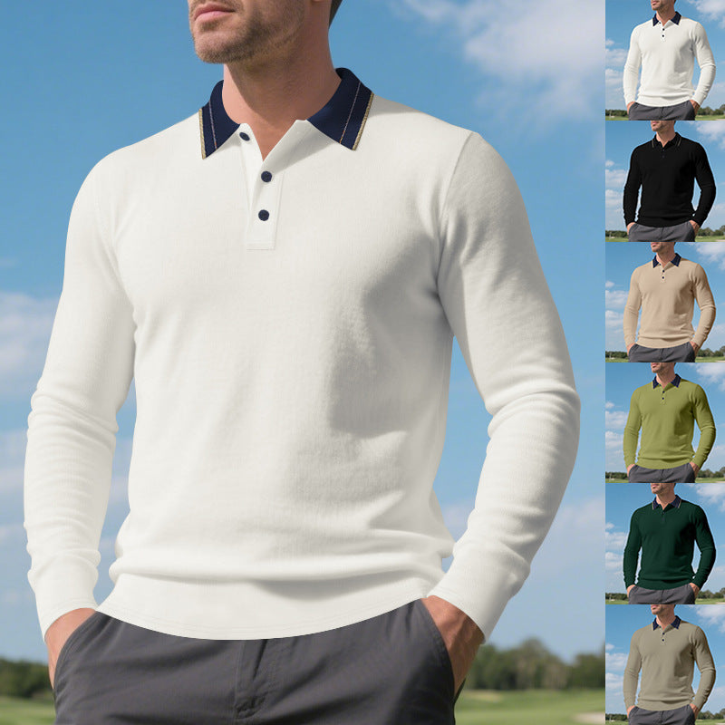 Men's long sleeve polo shirt made of soft cotton blend with textured collar Lisslune