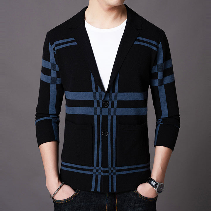 Men's elegant knitted blazer with modern check pattern Lisslune