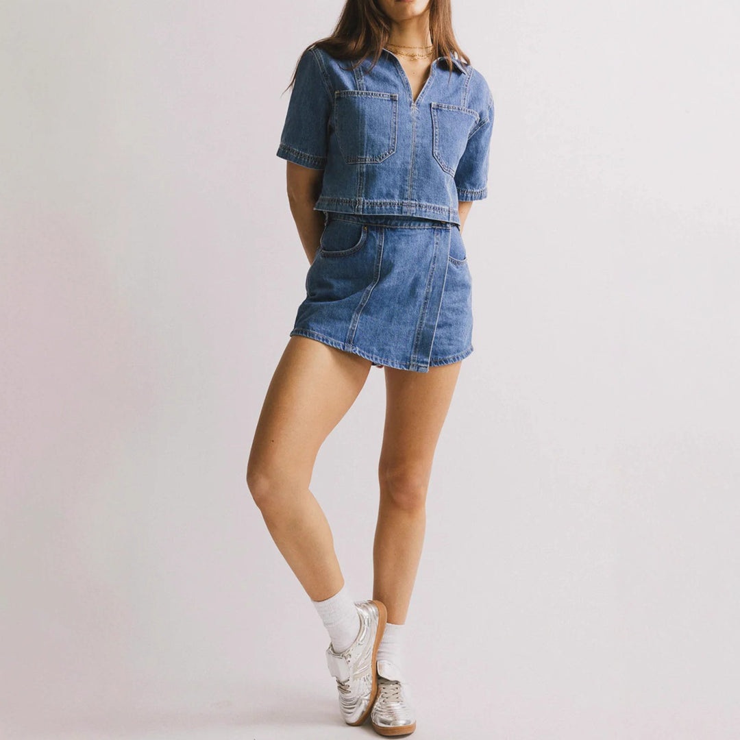Women's casual denim short jacket set with matching skirt Lisslune