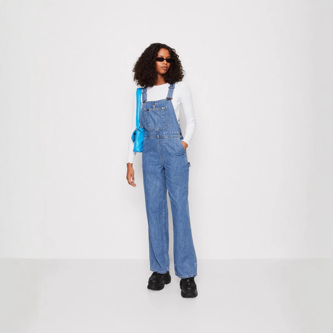 Women's denim overalls with wide leg and adjustable straps Lisslune
