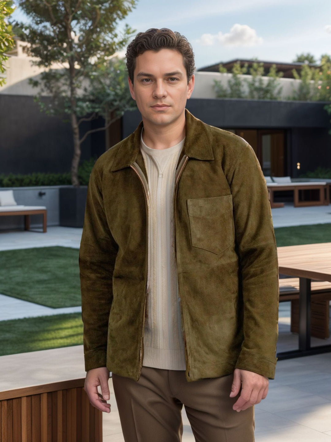 Men's suede jacket in minimalist design Lisslune