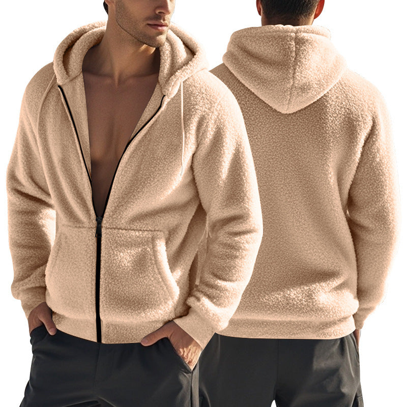 Men's cozy fleece jacket with hood and side pockets Lisslune