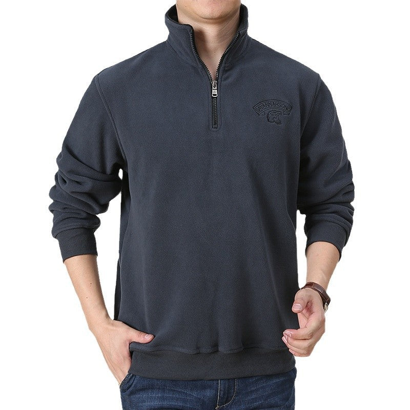 Men's Fleece Pullover with Quarter Zipper and High Collar Lisslune