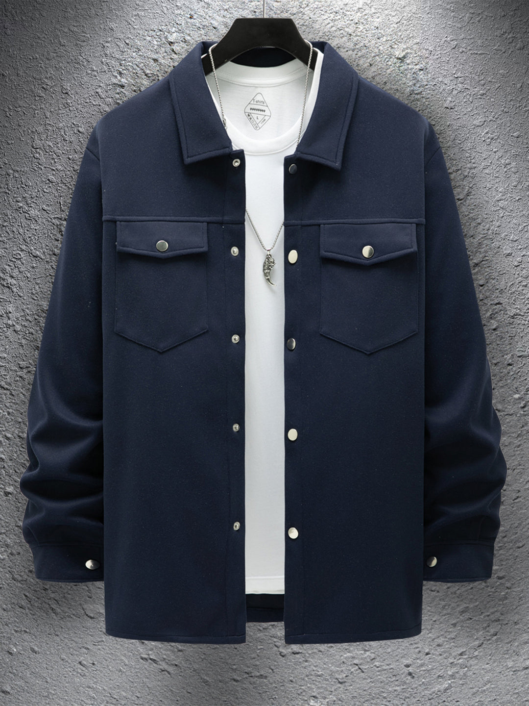 Men's casual overshirt jacket with practical breast pockets and snap button closure Lisslune