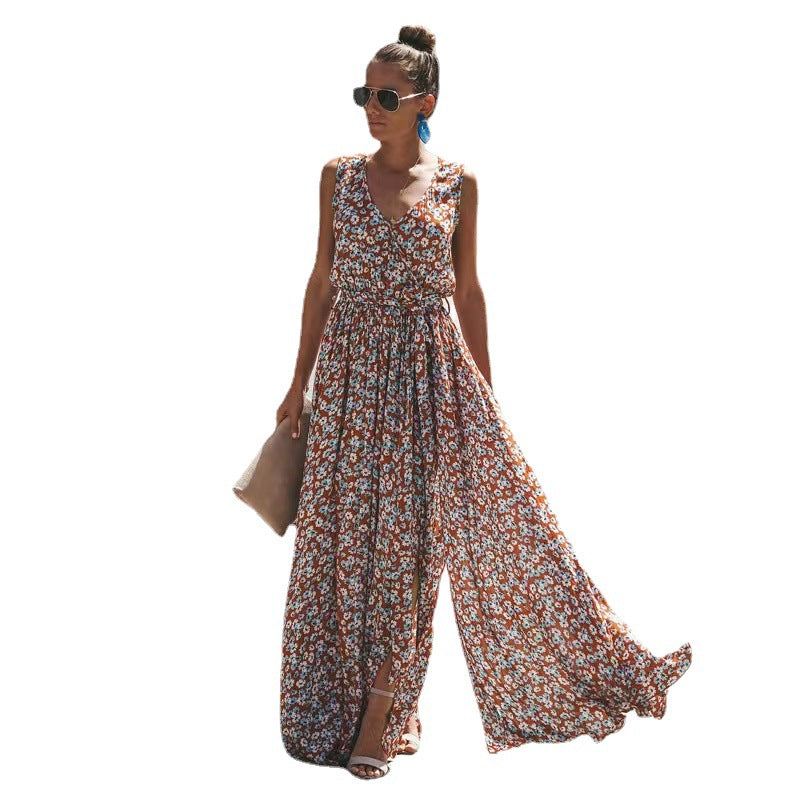Women's maxi dress with floral design and high slit Lisslune