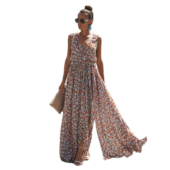 Women's maxi dress with floral design and high slit Lisslune