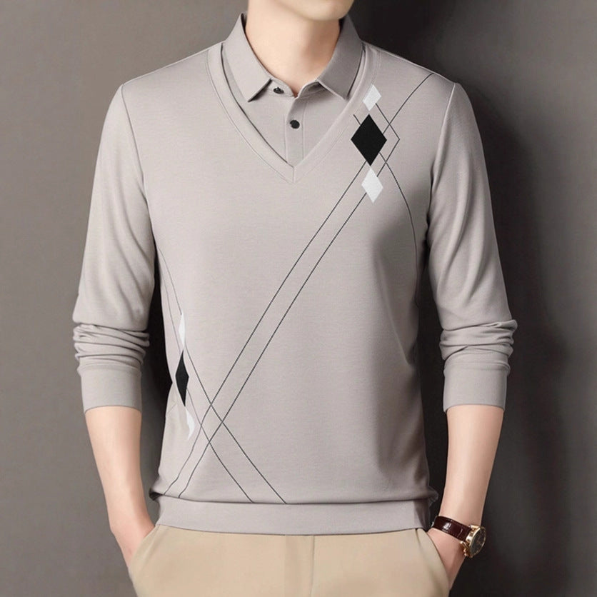 Men's elegant long-sleeved sweater with V-neck and modern pattern Lisslune
