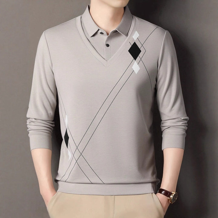 Men's elegant long-sleeved sweater with V-neck and modern pattern Lisslune