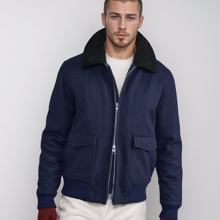 Men's warm fleece jacket with stand-up collar and practical pockets Lisslune