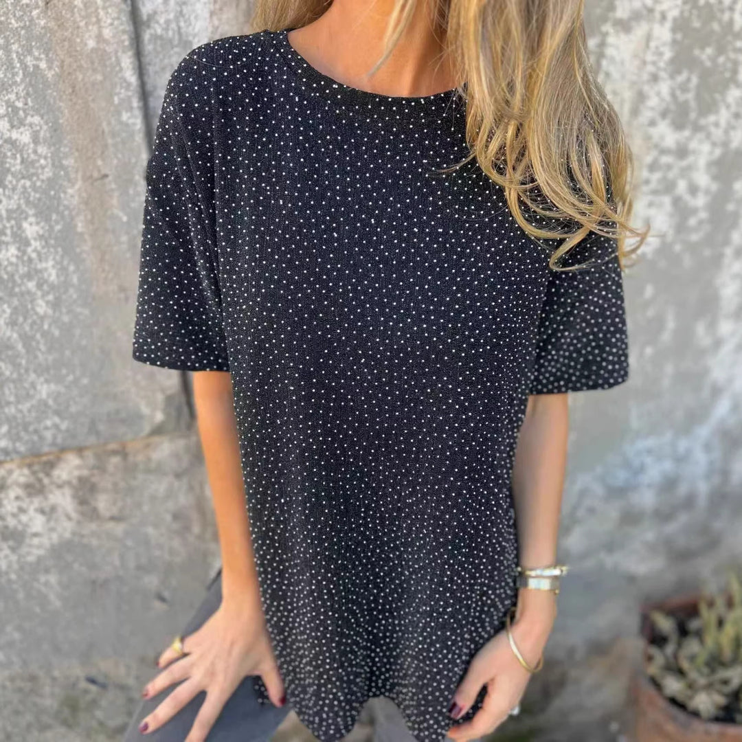 Women's Oversized T-Shirt with Glitter Stones and Casual Cut Lisslune