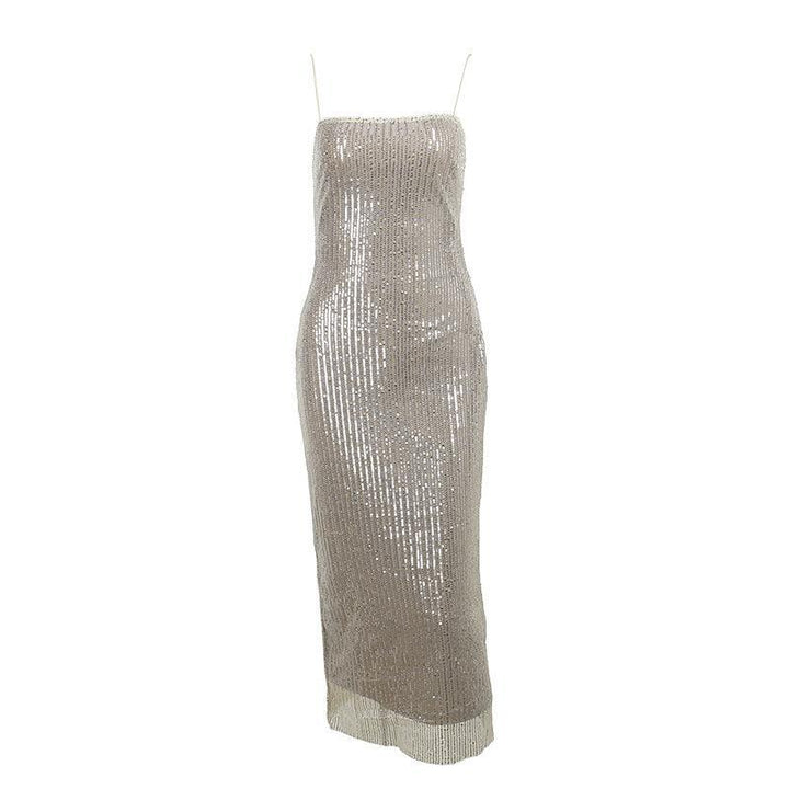 Women's maxi dress made of sparkling knit with narrow spaghetti straps Lune London