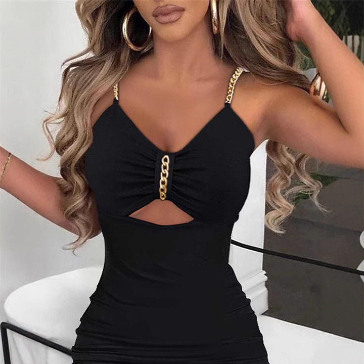 Damen Elegantes Maxikleid mit seitlichem Schlitz und dekorativem Kettendetail Lisslune