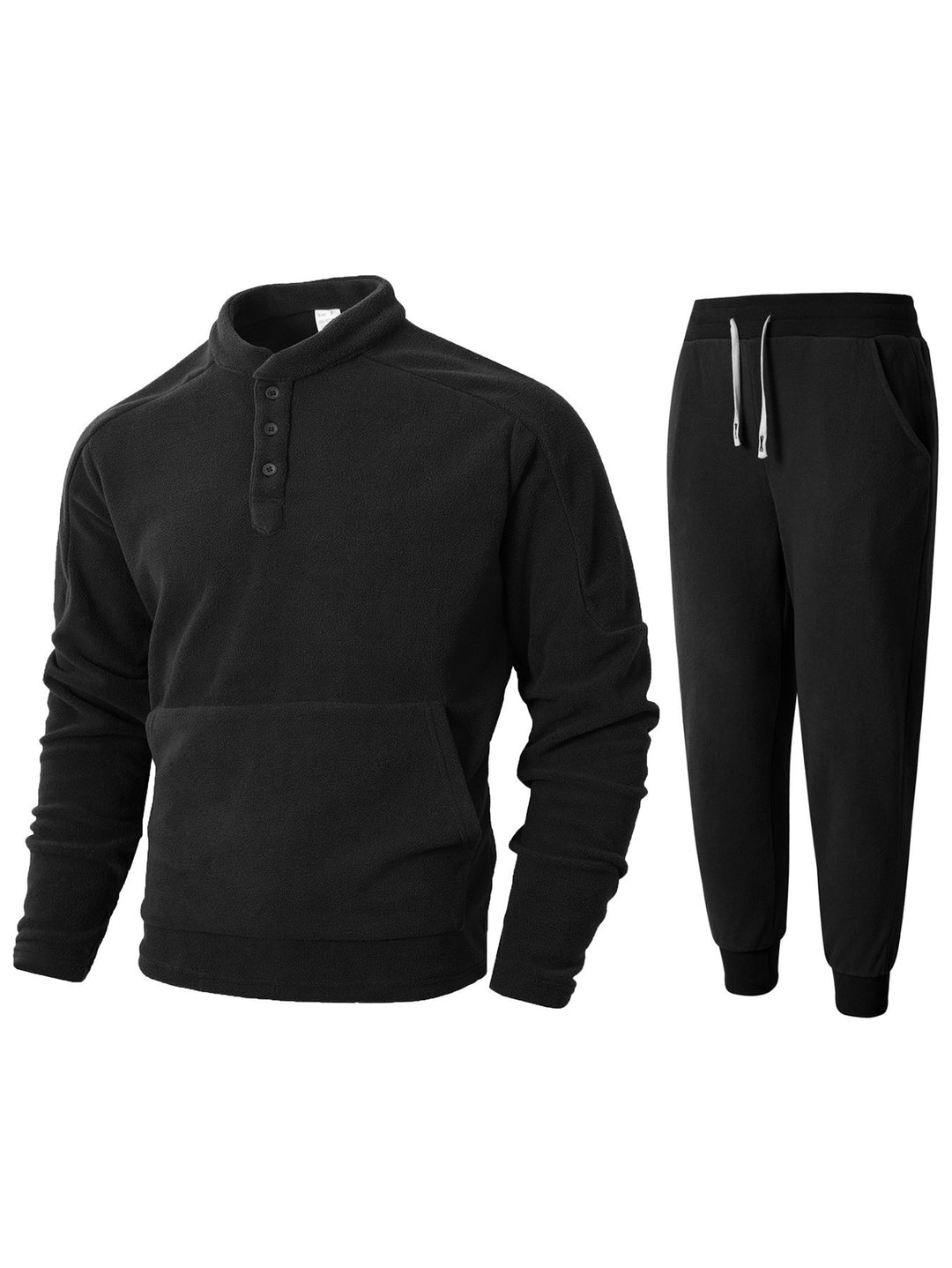 Men's cozy fleece tracksuit set with button placket and practical pockets Lisslune