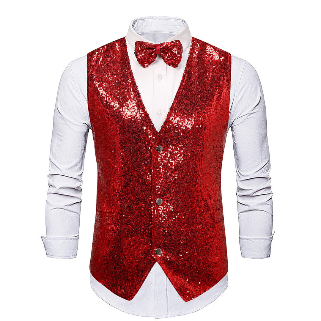 Men's festive glitter waistcoat with matching bow tie Lisslune