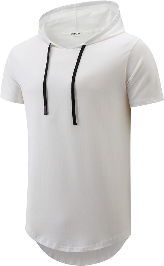 Men's Short Sleeve Hoodie T-Shirt with Modern Cut and Practical Drawstrings Lisslune