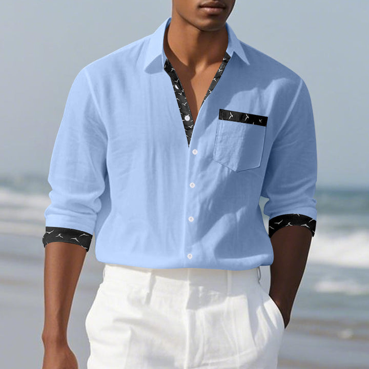 Men's Elegant Long Sleeve Shirt with Contrast Details and Breast Pocket Lisslune