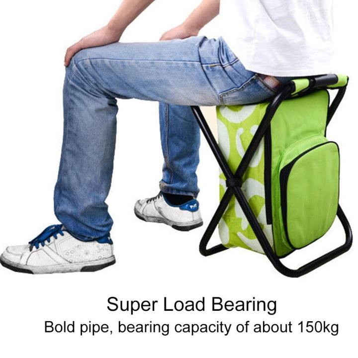 Lisslune | Outdoor portable foldable camping chair lightweight fishing beach chair stainless steel tube folding chair with cooler bag (Green)