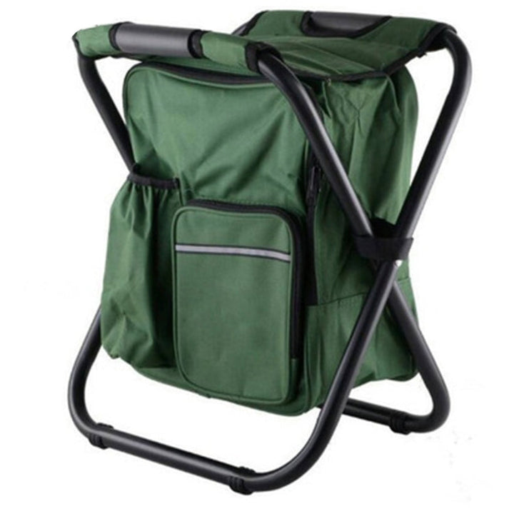 Lisslune | Outdoor portable foldable camping chair lightweight fishing beach chair stainless steel tube folding chair with cooler bag (Green)