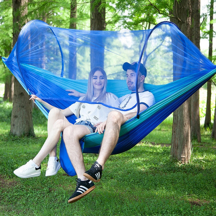 Lisslune | Portable Outdoor Camping Fully Automatic Nylon Parachute Hammock with Mosquito Nets, Size: 290 x 140cm (Army Green)