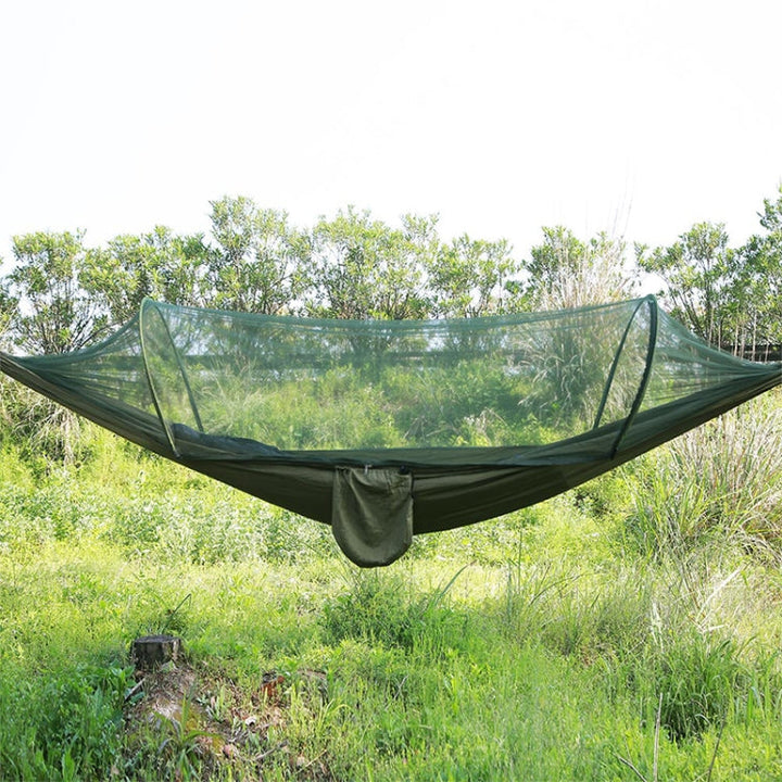 Lisslune | Portable Outdoor Camping Fully Automatic Nylon Parachute Hammock with Mosquito Nets, Size: 290 x 140cm (Army Green)