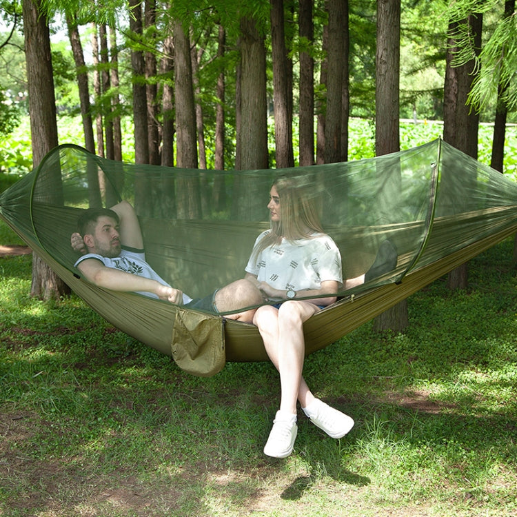 Lisslune | Portable Outdoor Camping Fully Automatic Nylon Parachute Hammock with Mosquito Nets, Size: 290 x 140cm (Army Green)
