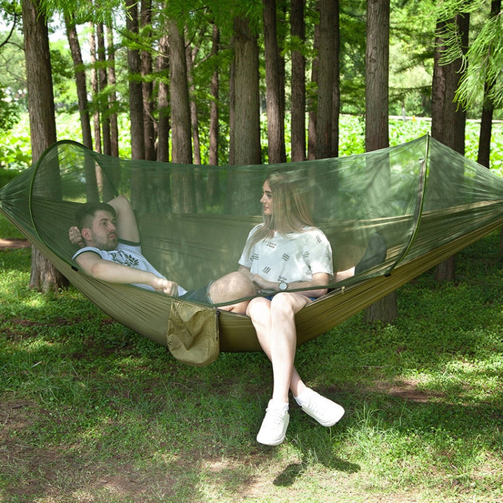 Lisslune | Portable Outdoor Camping Fully Automatic Nylon Parachute Hammock with Mosquito Nets, Size: 290 x 140cm (Army Green)