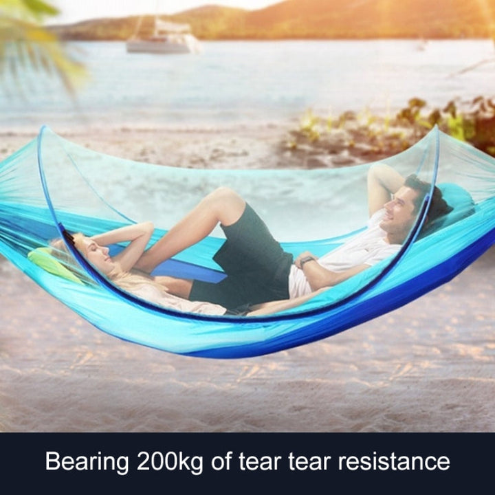 Lisslune | Portable Outdoor Camping Fully Automatic Nylon Parachute Hammock with Mosquito Nets, Size: 290 x 140cm (Army Green)