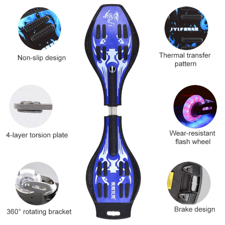 Lisslune | Fashion Vulkan Pattern Two-Wheel Skateboard Blazing Flash Wheel Vitality Board (Blue)