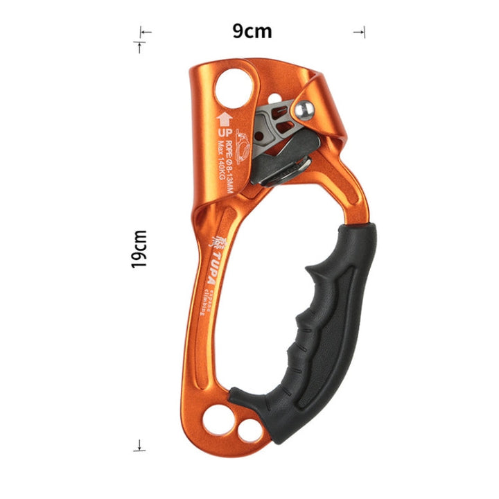 Lisslune | XINDA TP-8606 Outdoor Climbing Air Work Anti-Fall Handheld Rope Gripper for 8-12mm Diameter Rope Right (Orange)