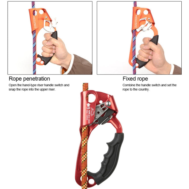 Lisslune | XINDA TP-8606 Outdoor Rock Climbing Air Work Anti-Fall Handheld Rope Gripper for 8-12mm Diameter Rope Right(Red)