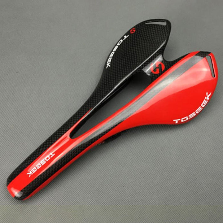 Lisslune | TOSEEK Road Bike Carbon Fiber Saddle Bicycle Hollow Saddle, 3K Texture + Lightweight (Red)