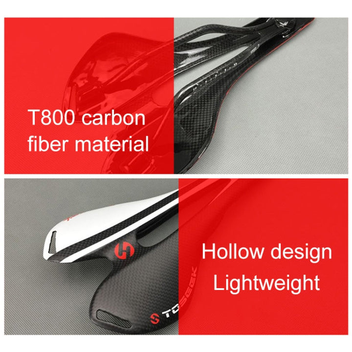 Lisslune | TOSEEK Road Bike Carbon Fiber Saddle Bicycle Hollow Saddle, 3K Texture + Lightweight (Red)