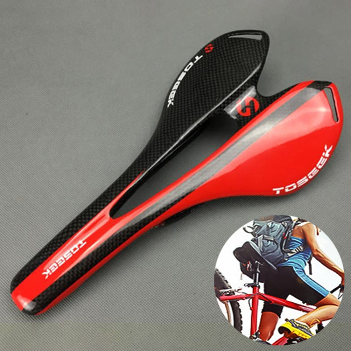 Lisslune | TOSEEK Road Bike Carbon Fiber Saddle Bicycle Hollow Saddle, 3K Texture + Lightweight (Red)