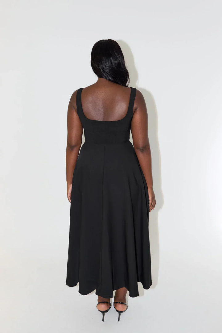 Lisslune | Midi Dress with High Waist and Square Neckline