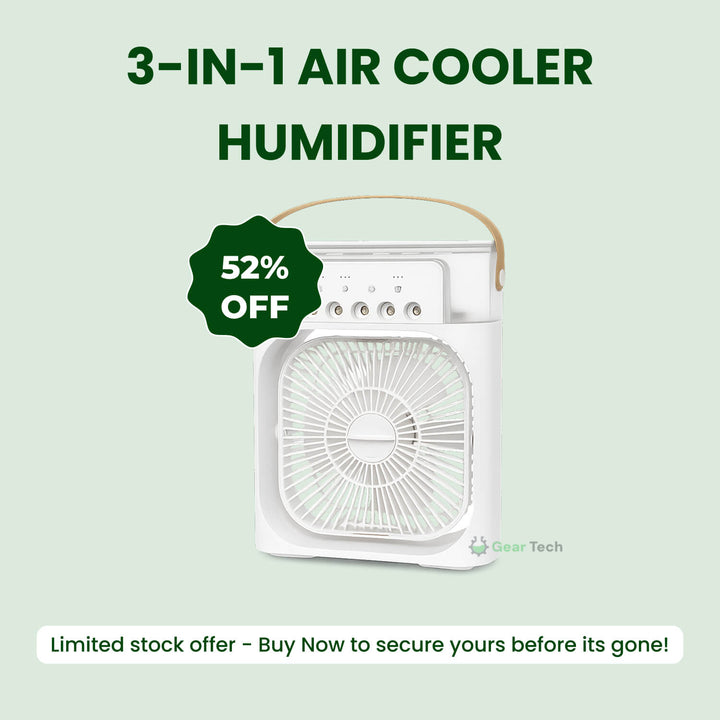 Lisslune | 3-in-1 Air Cooler Humidifier | Portable, Adjustable Fan Speeds & Ideal for Bedrooms, Offices & Small Spaces