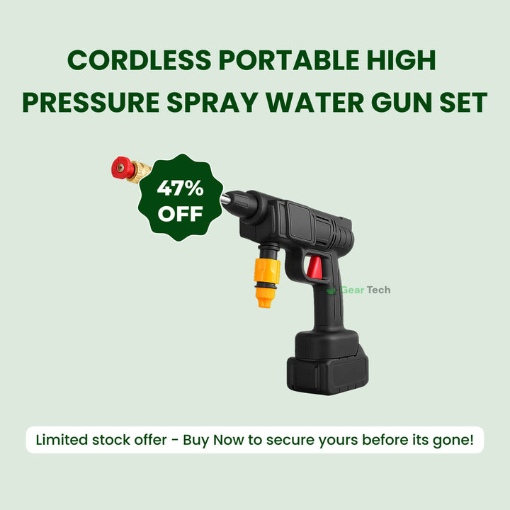 Lisslune | Cordless Portable High Pressure Spray Water Gun Set | Ideal for Cleaning Cars, Patios & Garden Furniture