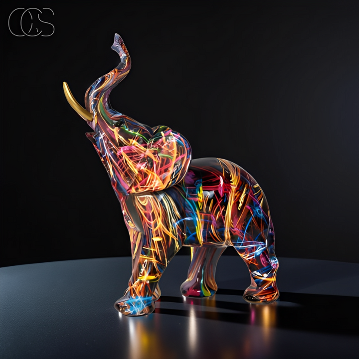 Lisslune | Abstract Elephant Statue – Colourful African Design with Raised Trunk for Good Luck