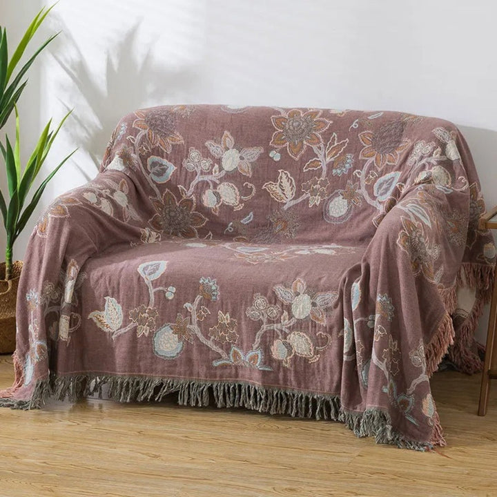 Lisslune | Orchid Trail Floral Cotton Tassel Bed Blanket