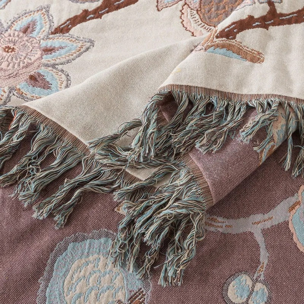 Lisslune | Orchid Trail Floral Cotton Tassel Bed Blanket